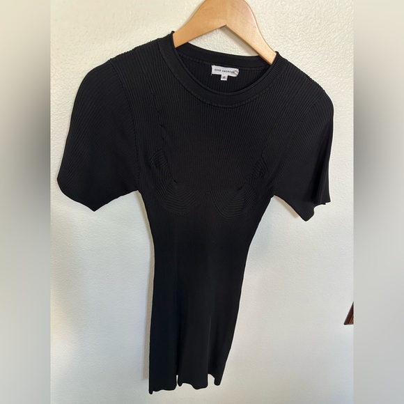 Good American Classic Black Ribbed Midi Dress with intricate ribbing on bust. - Picture 10 of 12